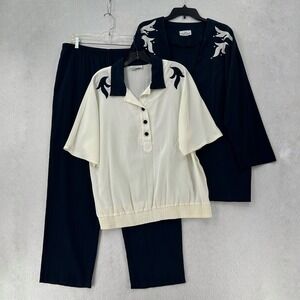 VTG Robbie Sport Womens 3pc Crinkle‎ Lagenlook Set Jacket Pants Top Blue 16 READ